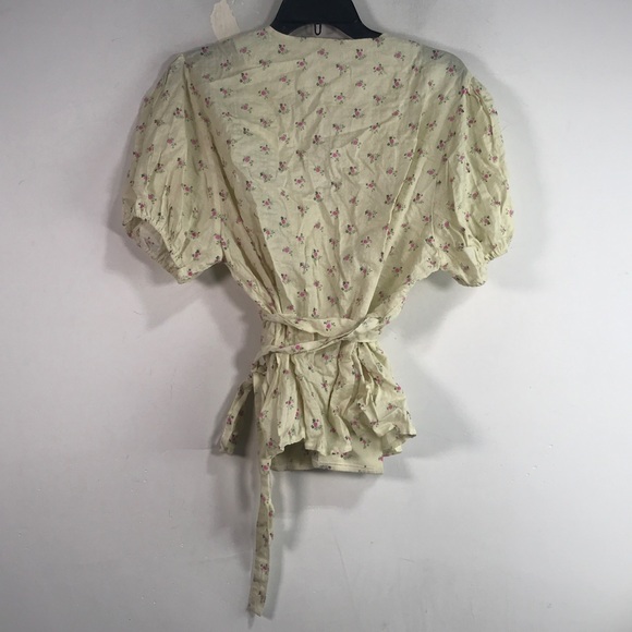 Senlis Floral Short Sleeve Wrap Top, Size L - Yellow/Multi Women's - Picture 2 of 8